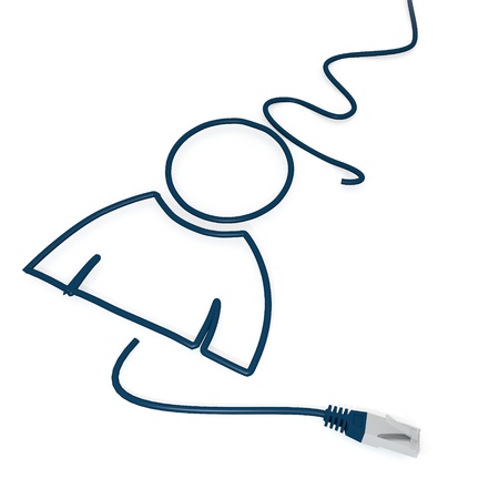 Smoky black  connected network 3d graphic with connected man icon with cat5 network cableの写真素材