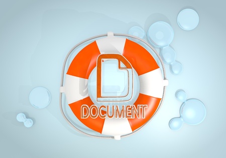 Dark pastel red  safed paper 3d graphic with isolated document sign rescued by a lifesafer