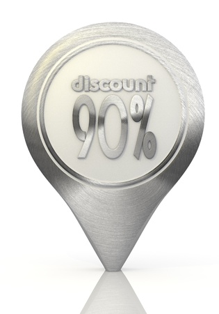 Pastel gray  modern marker 3d graphic with modern discount sign on a chrome map markerの写真素材