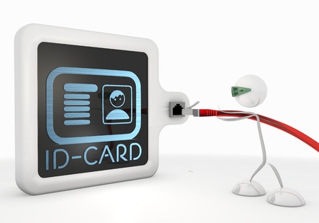 Pastel gray  exclusive cable 3d graphic with isolated id-card icon with futuristic 3d characterの写真素材