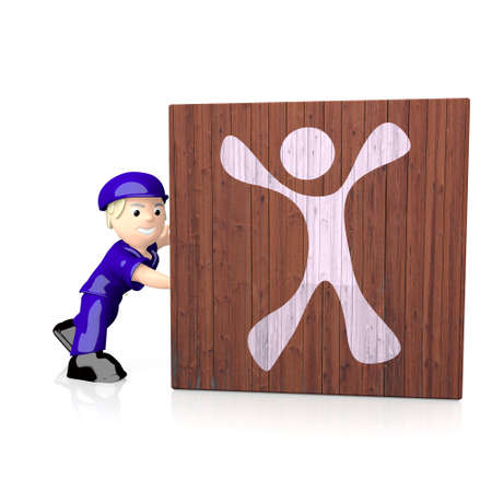 White  little postman 3d graphic with cute happy character symbol  on delivered boxの写真素材