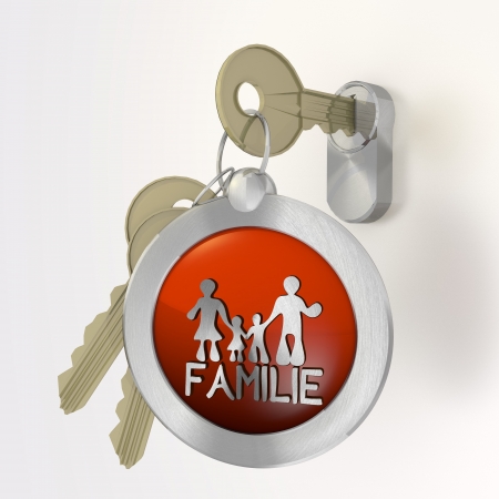 Red  safe German 3d graphic with safe family  in german icon  on a keyの写真素材