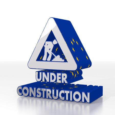 3d graphic with european under construction symbol  with eu flag patternの写真素材