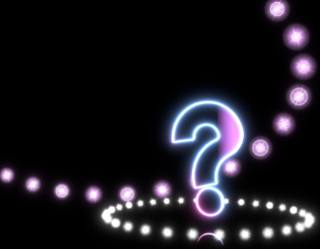 3d graphic with shiny question icon on disco lights backgroundの写真素材