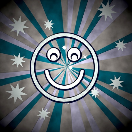 3d graphic with smile sign on retro star backgroundの写真素材