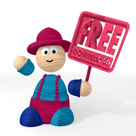 3d graphic with wooden free download icon presented from a clownの写真素材