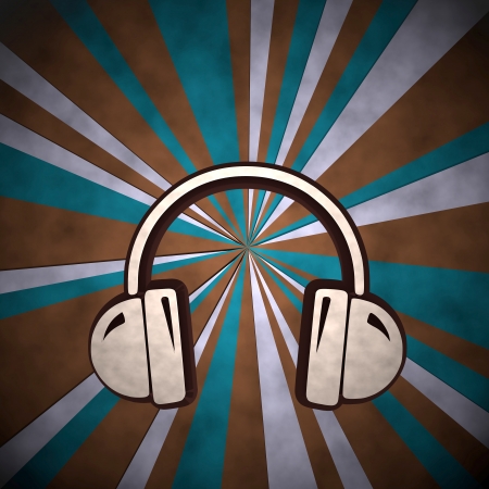 3d graphic with dirty headphones symbol  on retro backgroundの写真素材