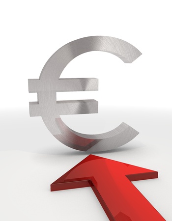 Red  isolated finance 3d graphic with financial Euro label with red arrowの写真素材