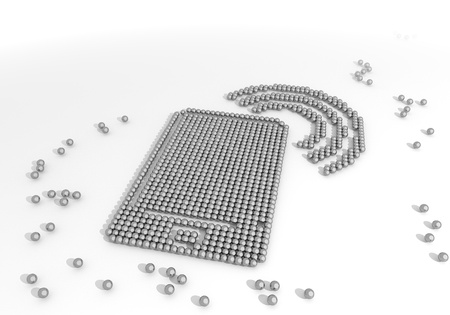 Black  beautiful wifi 3d graphic with beautiful smart phone icon made of tiny spheresの写真素材