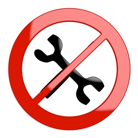 Dark red  forbidden tools 3d graphic with restricted mechanic sign not allowedの写真素材