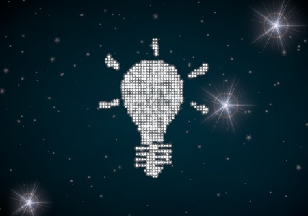 Black  glowing light 3d graphic with creative idea symbol glittering on night skyの写真素材