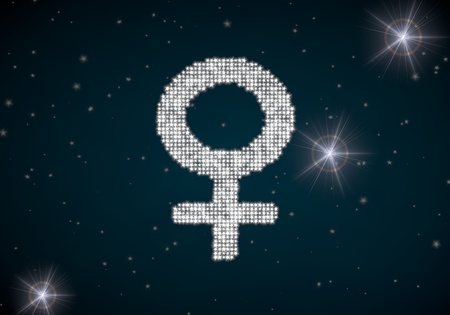 Black  female disco 3d graphic with female woman symbol glittering on night skyの写真素材
