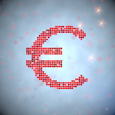 Light sky blue  tender love 3d graphic with tender Euro symbol of thousand heartsの写真素材