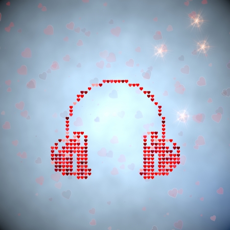 Light sky blue  tender hearts 3d graphic with soft headphones symbol of thousand heartsの写真素材