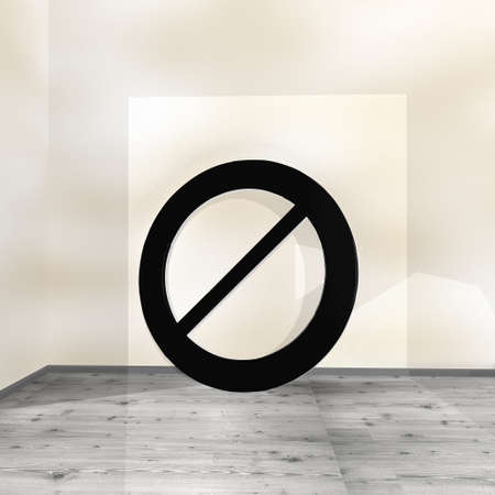 Black  modern background 3d graphic with stylish forbidden sign leaning on a wall