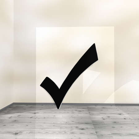 Black  posh ok 3d graphic with cool check symbol leaning on a wall