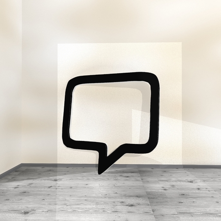 Black  posh background 3d graphic with posh speech balloon symbol leaning on a wall