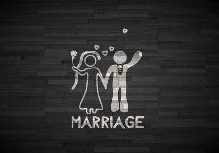 Pastel gray  creative interior 3d graphic with stylish marriage symbol  on noble stone textureの写真素材