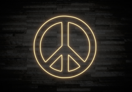 Pastel gray  creative freedom 3d graphic with elegant peace sign on classy stone wallの写真素材