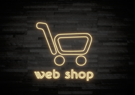 Pastel gray  shopping light 3d graphic with elegant web shop sign on classy stone wallの写真素材