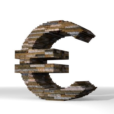 Smoky black  isolated money 3d graphic with isolated Euro symbol  built out of stonesの写真素材