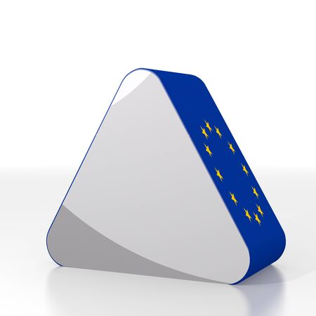Silver  futuristic form 3d graphic with isolated triangle symbol  with eu flag patternの写真素材