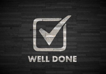 Pastel gray  perfect decoration 3d graphic with creative well done sign  on noble stone textureの写真素材
