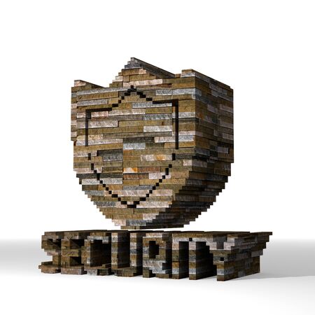 Smoky black  isolated protect 3d graphic with strong security sign  built out of stonesの写真素材