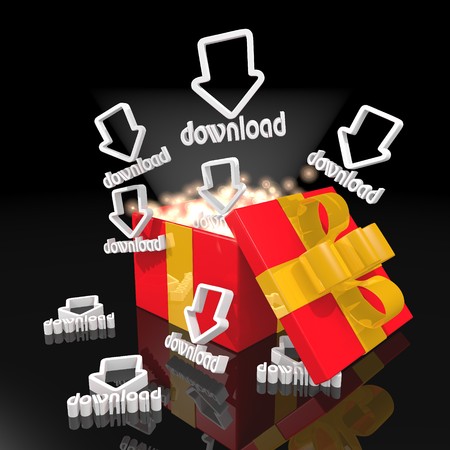 nitfy 3d christmas present with magic sparks and download symbol on black background 