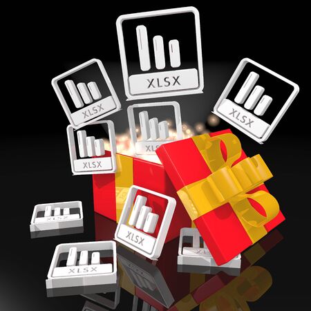 nitfy 3d christmas present with magic sparks and xlsx icon on black background 