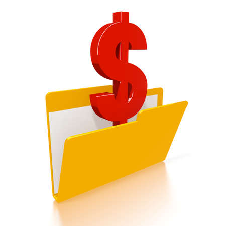 3d icon of a file folder with a red Dollar symbol in it isolated on white background