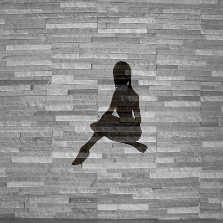 Pastel gray  sexy dance 3d graphic with creative sexy woman label  on noble stone textureの写真素材