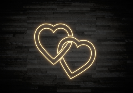 Pastel gray  stylish decoration 3d graphic with stylish two hearts sign on classy stone wallの写真素材