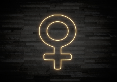 Pastel gray  elegant light 3d graphic with exclusive woman symbol on classy stone wallの写真素材