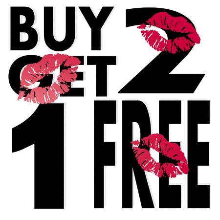 sweet kissed buy two get one free isolated on white backgroundの写真素材