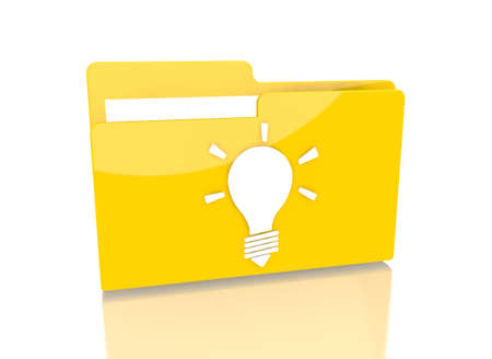 a 3d rendered icon showing a file folder with a idea symbol on it isolated on white background