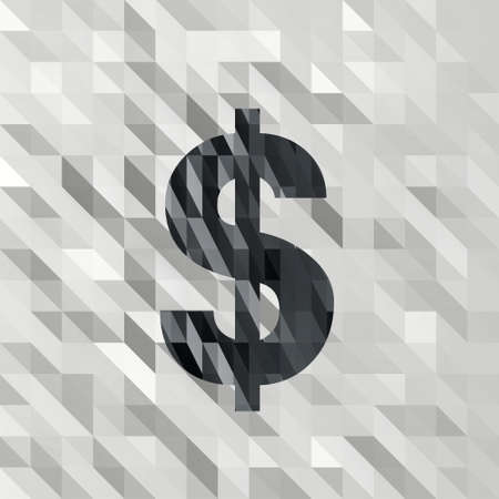 black white low poly Dollar illustration with 3d triangle background の写真素材