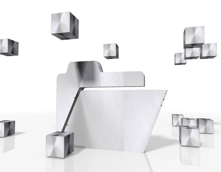 3d rendered folder icon constructed out of metallic faces. A icon folder builds up in the middle of...