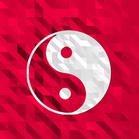 unusual unusual ying yang illustration in low poly on crazy prink triangle background の写真素材