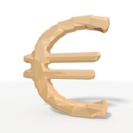 Euro sign in low poly 3d style for geometric illustrations isolated on white backgroundの写真素材