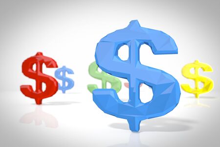 United States Dollar sign in a low poly 3d scene in origami style for creative illustrations isolated on white backgroundの写真素材