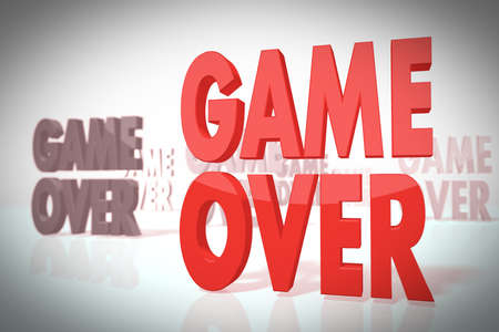 game over icon in a stylish 3d scene in retro style for design illustrations isolated on white backgroundの写真素材