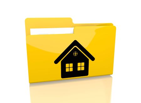 a 3d rendered icon showing a file folder with a house symbol on it isolated on white backgroundの写真素材