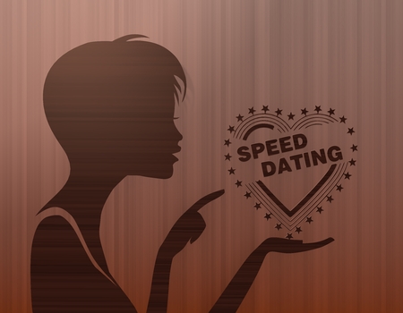 silhouette of a pretty woman presenting a speed dating on stylish background with brown linesの写真素材