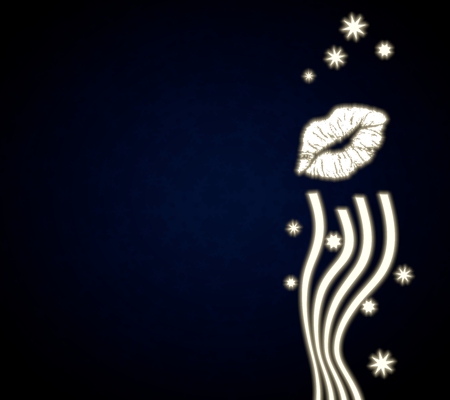 kissing noble kiss design in dark blue with christmas symbols and presents and glaring starsの写真素材