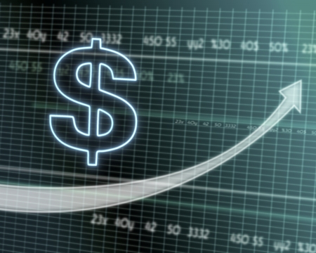 successful investmanet chart with a United States Dollar symbol on a stock market table with rising graph arrowの写真素材
