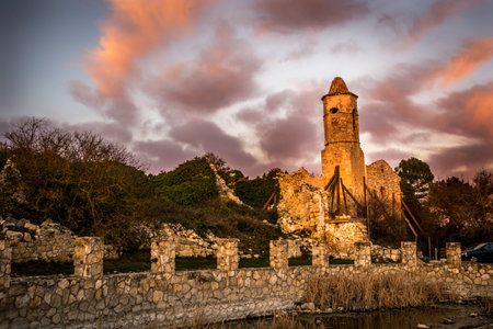 Beautiful views from an abandoned village in the mountains near the village of Prades. Located to 990Mts of height.の写真素材