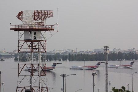 BANGKOK-NOV 5:Flood hits Bangkok areas around Tollway, higher water levels than expected,aircraft...