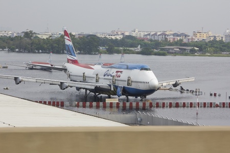 BANGKOK-NOV 5:Flood hits Bangkok areas around Tollway, higher water levels than expected,aircraft...