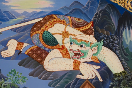 Ramayana paintings on the wall, Wat Nangphaya ,Phit Sa Nu Lok ,Thailandのeditorial素材